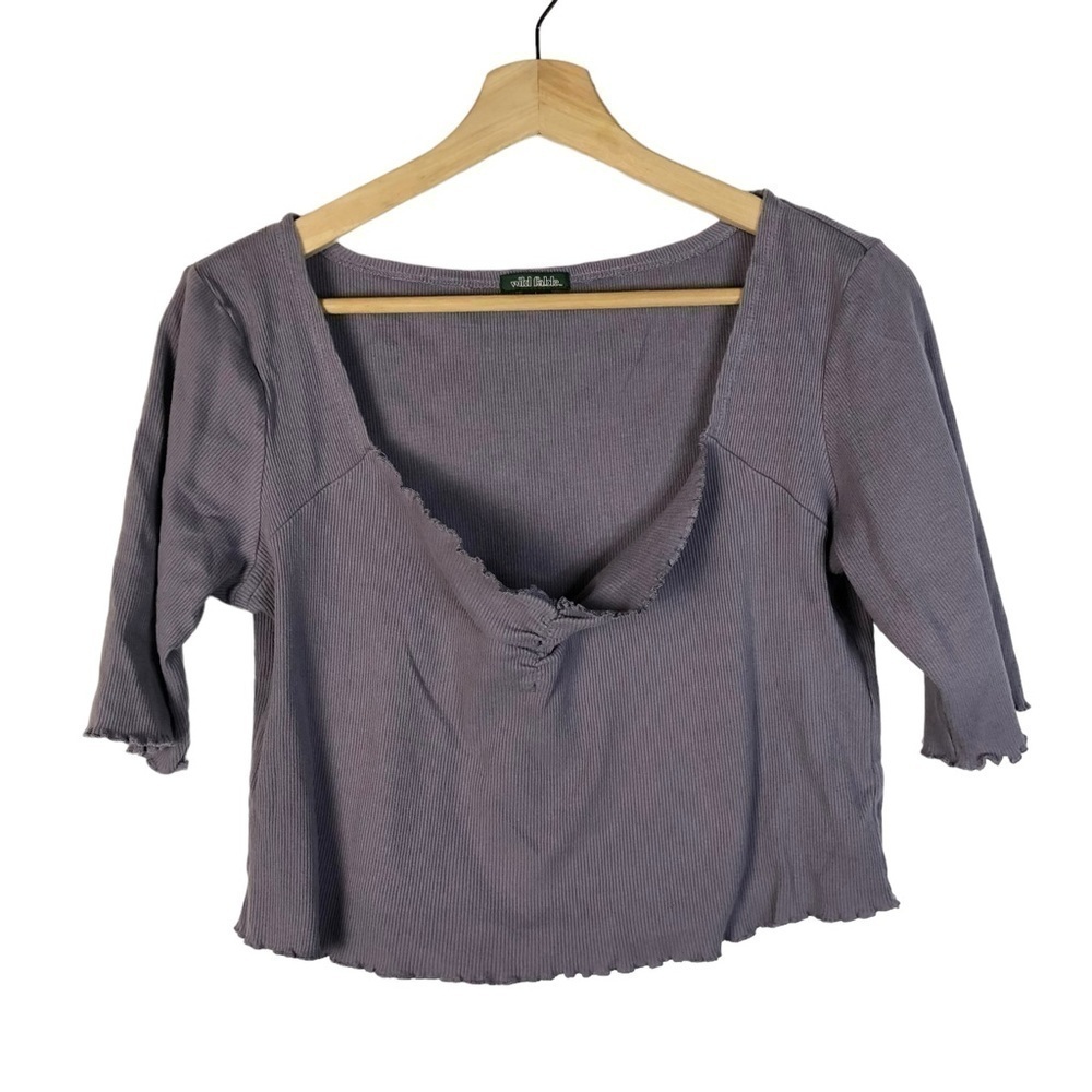 Wild Fable Eggplant Purple Ribbed Short Sleeve Crop Top L